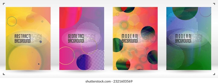 Set of Futuristic Cover with Gradient Mesh Holographic Circles. Future Minimal Web Design with Abstract Composition. Simple Style for your Business Poster.