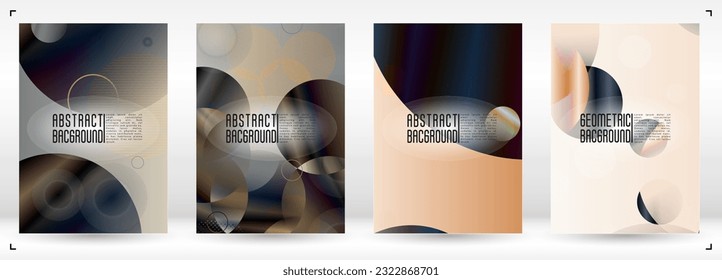 Set of Futuristic Cover with Gradient Mesh Holographic Circles. Bright Geometric Page Design with Lines, Dots, Round Shapes. Dynamic Style for your Business Brochure.