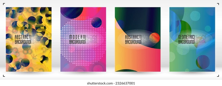 Set of Futuristic Cover with Gradient Mesh Holographic Circles. Future Minimal Web Design with Abstract Composition. Innovation Style for your Business Cover.