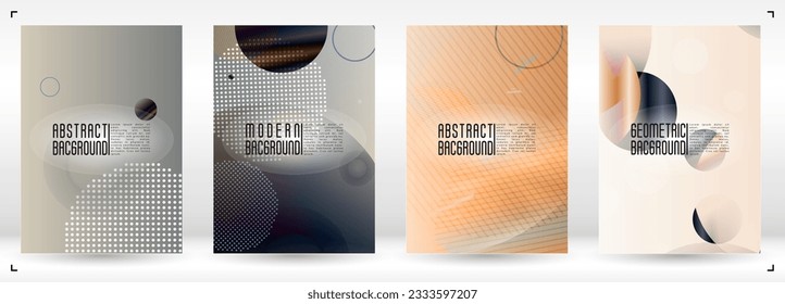 Set of Futuristic Cover with Gradient Mesh Holographic Circles. Hipster Graphic Template Design with Lines, Dots, Round Shapes. Simple Style for your Business Poster.