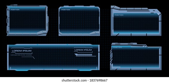 Set of futuristic cyber frames for HUD user interface menu. Futuristic virtual screen frame for HUD set. Set of ui screen elements. Vector frames