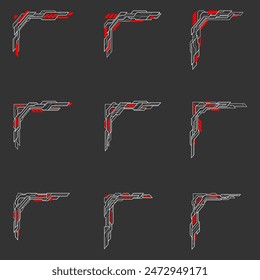 Set Futuristic Cyberpunk HUD Heads Up Display Corner Border Vector Design Element Collection. Editable Line. Adjustable Stroke Width.