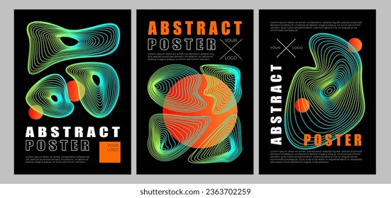 A set of futuristic cyberpunk posters. Retro futuristic poster in brutalism style. Y2k , strange shapes, gradient