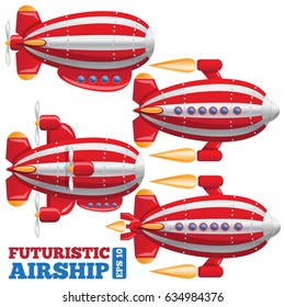 Set of futuristic dirigibles on white background. Vector illustration.