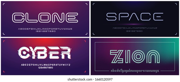 Set of futuristic display fonts for headlines and logos. All elements are on the separate layers.