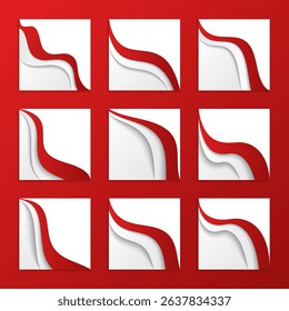 Set of Futuristic Dynamic Wave Indonesian Flag Corner Header Footer Shape Vector Assets for Flyer, Banner, Poster, Etc. Corner Frame Shape