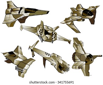 set of futuristic fighters. vector illustration