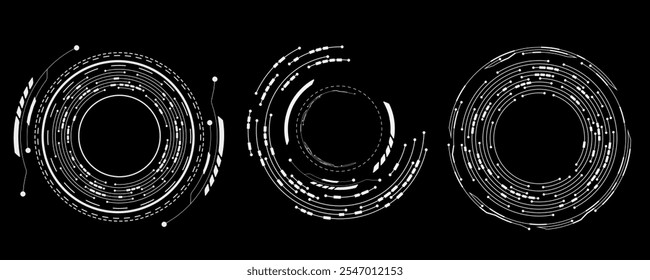 Conjunto de círculos futuristas HUD. Elementos técnicos para la interfaz de usuario de ciencia ficción. tecnología Abstractas. Anillos digitales en movimiento para diseño de interfaz de usuario y GUI. Cibermarcos. Ilustración vectorial. EPS 10