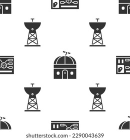 Set Futuristic hud interface, Astronomical observatory and Satellite dish on seamless pattern. Vector