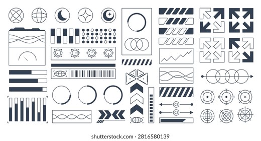Set of futuristic HUD interface elements and digital data UI components