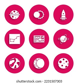 Set Futuristic hud interface, Moon, Satellites orbiting the planet Earth, Planet, Great Bear constellation, Rocket ship and Saturn icon. Vector