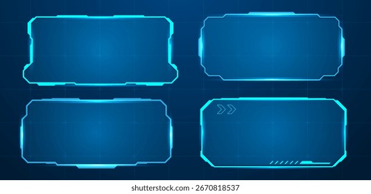 Set Pantalla de hud futurista o caja de tecnología azul con interfaz de luz de ciencia ficción. Ilustración vectorial