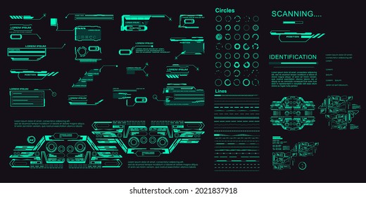 Set futuristic HUD user interface elements. Set of objects for the user interface HUD, GUI, UI. Circles, number boxes, titles, and callouts