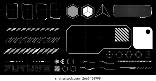 Set futuristic interface element white vector editable