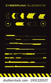 Set of futuristic interface elements. Arrows and lines in cyberpunk style of design. 