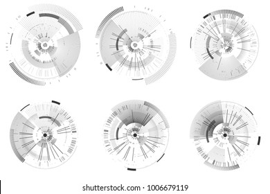 Set of futuristic interface elements. Technology circles. Digital futuristic user interfaces. HUD. Sci fi futuristic templates isolated on white background. Abstract vector illustration.