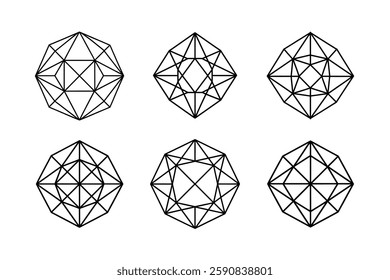  Set of futuristic line wireframe shapes vector.