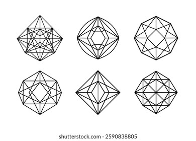  Set of futuristic line wireframe shapes vector.