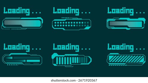 Set von futuristischen Ladebalken mit Sci-Fi HUD Digital Progress Vector
