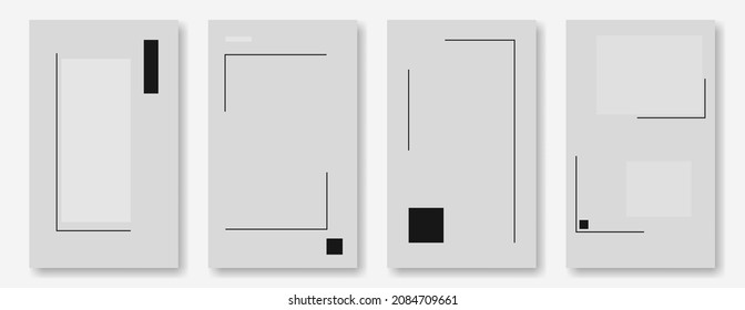 Set of futuristic modern art backgrounds with place for text, geometric minimalism backdrops for social media posting and stories. Simple shapes on gray background