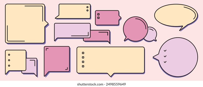 Set of futuristic modern speech bubble style, massage box with pink and purple color. Vector illustration, clipart.