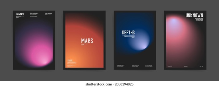 Set futuristic poster covers and circular gradient black background  Trendy modern a4 vertical design  Minimal templates for posters  book covers  placards  presentation  flyers  Sci fi vector 