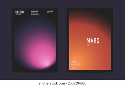 Set of futuristic poster covers with circular gradient black background. Trendy modern a4 vertical design. Minimal templates for posters, book covers, placards, presentation, flyer. Orange pink vector