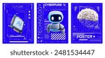 A set of futuristic posters highlighting technology themes, including AI, a cyberpunk robot, and a brain concept. Perfect for tech events, presentations, and modern digital art projects.