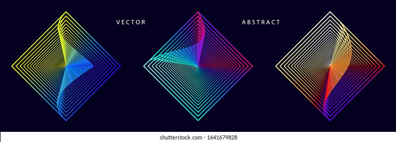 Set of Futuristic Rhombus Graphic Elements on Dark Background. Abstract Vector Symbols.