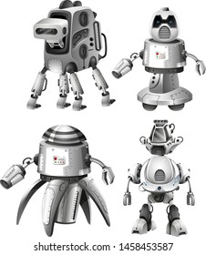 Conjunto de robots futuristas sobre ilustración blanca