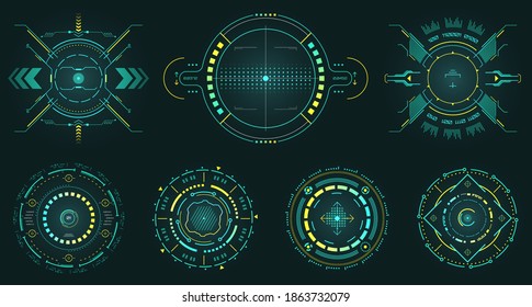 Set of Futuristic Sci-Fi Circular HUD Element, Collection of Circles