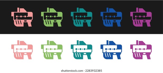 Set Futuristic Space gun Blaster Symbol einzeln auf schwarz-weißem Hintergrund. Laserpistole. Alien Weapon.  Vektorgrafik