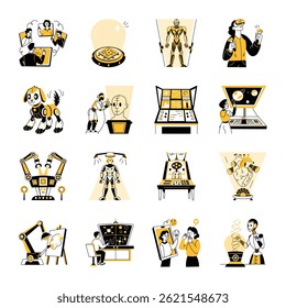 Conjunto de Ilustraciones dibujadas a mano de Tecnología futurista 
