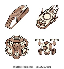 Set of futuristic technology icons and gadgets in vector art style