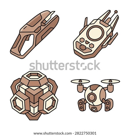 Set of futuristic technology icons and gadgets in vector art style