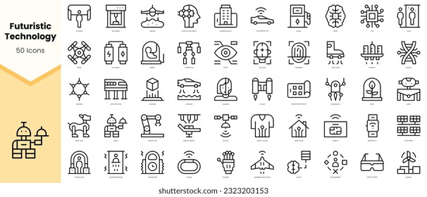 Set of futuristic technology Icons. Simple line art style icons pack. Vector illustration