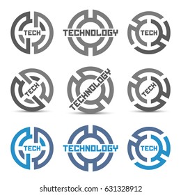 Set of futuristic technology logo. Tech logo icon.
