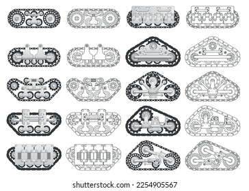 Set of futuristic tracks. Side view. Isolated on white background. Vector illustration. 