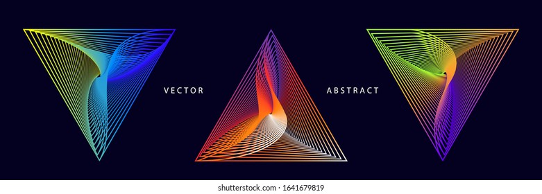 Set of Futuristic Triangle Graphic Elements on Dark Background. Abstract Vector Symbols.