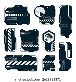 Set of futuristic UI elements for display panels and digital interfaces