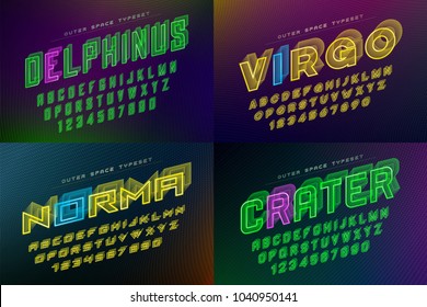 Set of futuristic vector decorative fonts, alphabet. Easy Swatch Color control