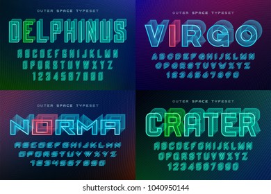 Set of futuristic vector decorative fonts, alphabet. Easy Swatch Color control