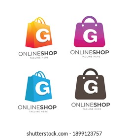 conjunto de plantillas de diseño de logotipo de clasificación de letras G y bolsas de compras, diseños de logotipo para tienda online
