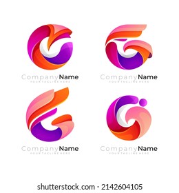 Set G logo design colorful, modern letter G logo with 3d colorful