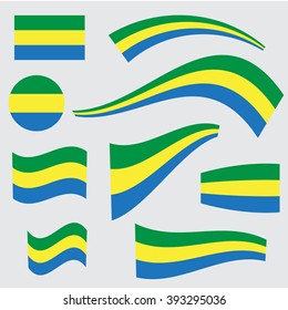 Set of Gabon flags in different forms and shapes
