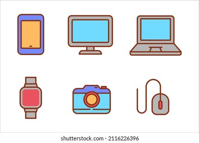 Set of gadget icon with colorful design isolated on white background