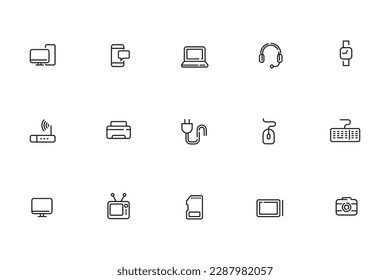 Conjunto de iconos de gadget en estilo de línea simple aislado en fondo blanco