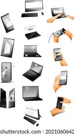 conjunto de portátiles gadget para portátiles y teléfono inteligente retenido a mano