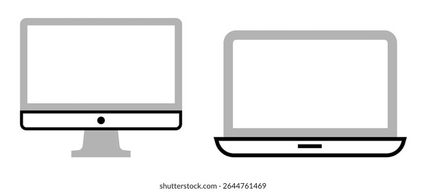 Conjunto de ícones de objetos Gadget: monitor de pc e laptop, em fundo transparente, design de linha plana, ilustração vetorial