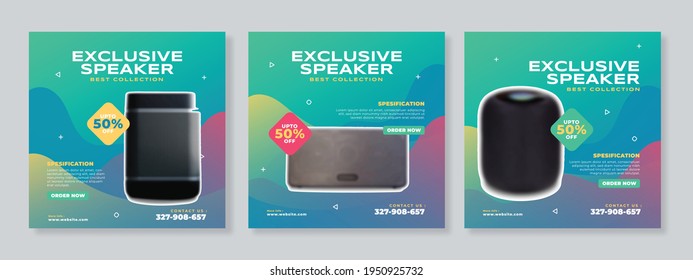 Set of gadget and technology social media post with abstract fluid background premium vector template